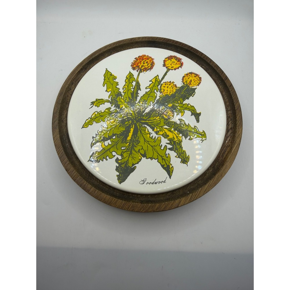 Vintage Goodwood Dandelion Cheese Board Trivet Wood Ceramic Tile Made in Japan